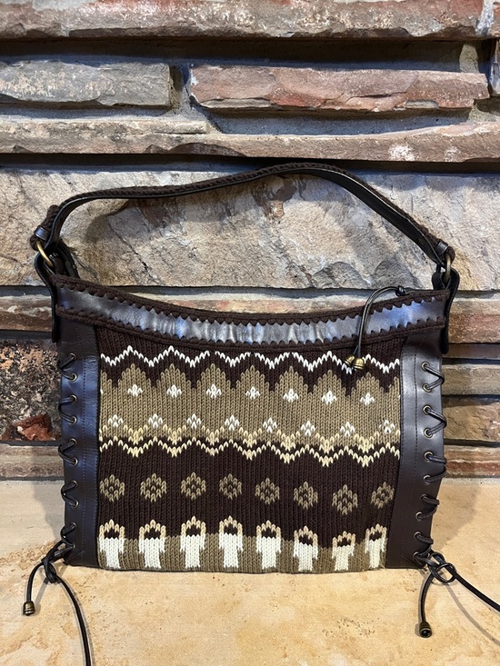 The Sak Pink Label Brown Patterned Knit & Leather Shoulder Bag - Picture 6 of 10